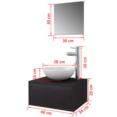 vidaXL Čtyřkusový set koupelnového nábytku s umyvadlem a baterií, černý