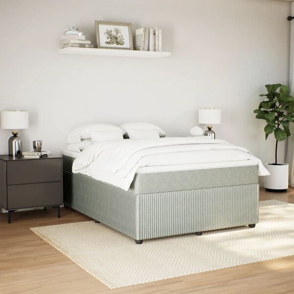 vidaXL Box spring postel s matrac&iacute; světle &scaron;ed&aacute; 140x200 cm samet