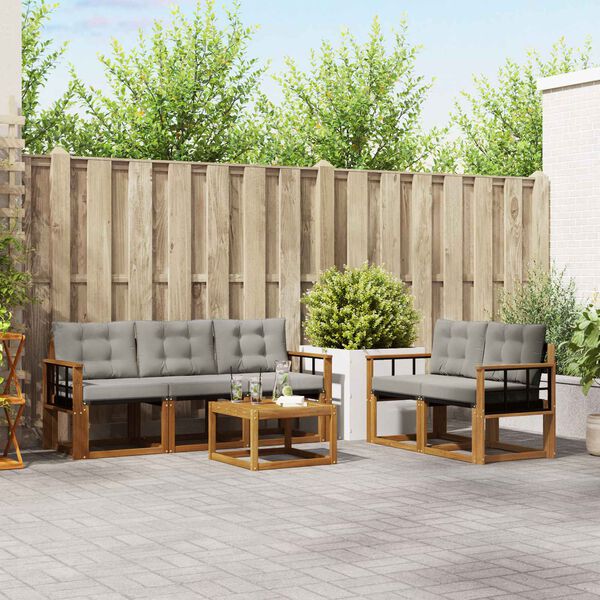 vidaXL Venkovn&iacute; pohovkov&aacute; souprava 6 pcs Př&iacute;rodn&iacute; a světle &scaron;ed&aacute;