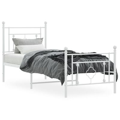 vidaXL Kovový rám postele s hlavovým a nožním čelem bílý 75 x 190 cm