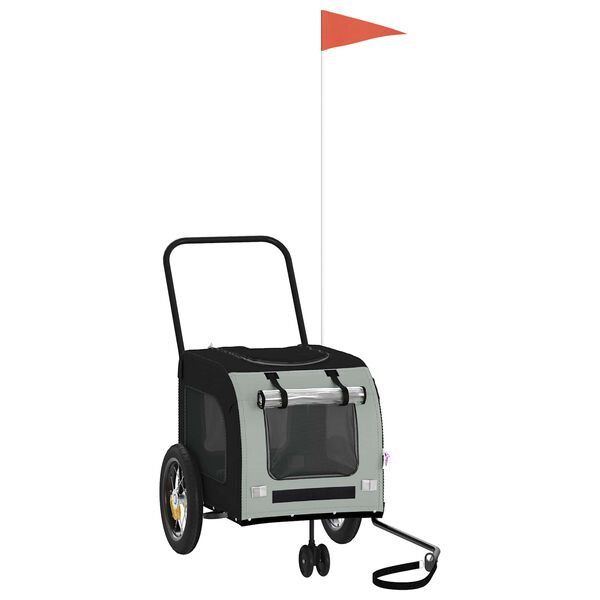 vidaXL Vozík za kolo pro domácí mazlíčky Šedá a černá 125 x 53 x 54 cm