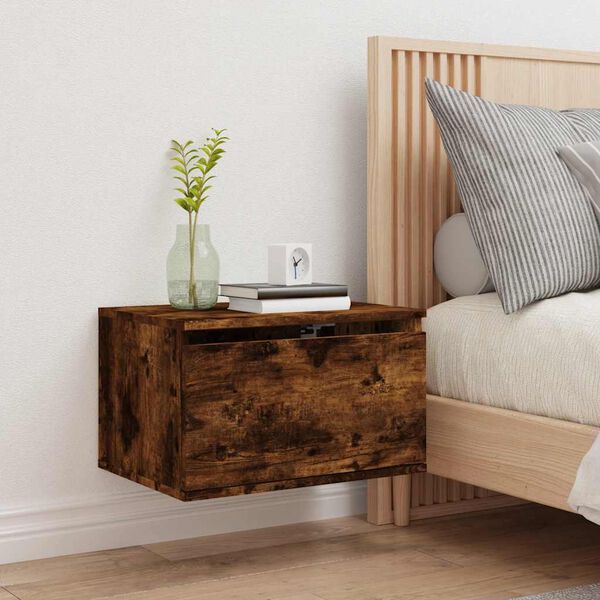 vidaXL N&aacute;stěnn&yacute; nočn&iacute; stolek s LED osvětlen&iacute;m kouřov&yacute; dub