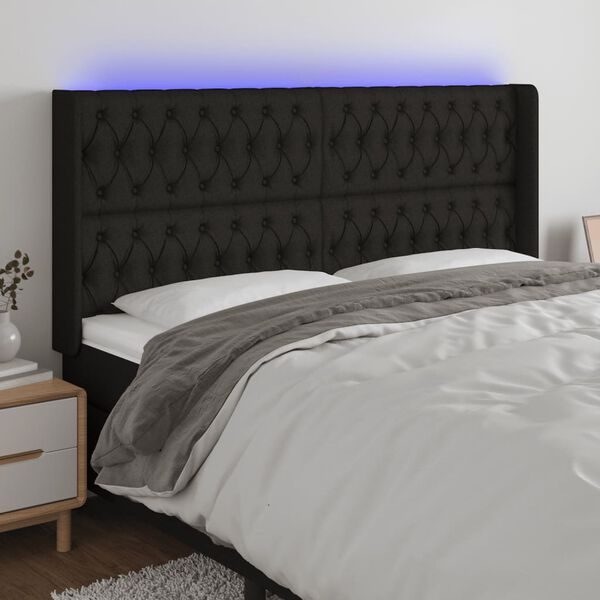 vidaXL Čelo postele s LED čern&eacute; 203 x 16 x 118/128 cm textil