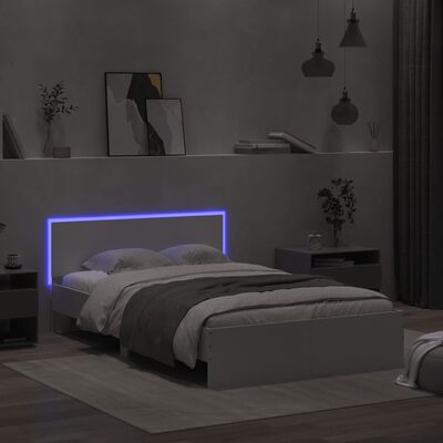 vidaXL Rám postele s čelem a LED osvětlením bílý 135 x 190 cm