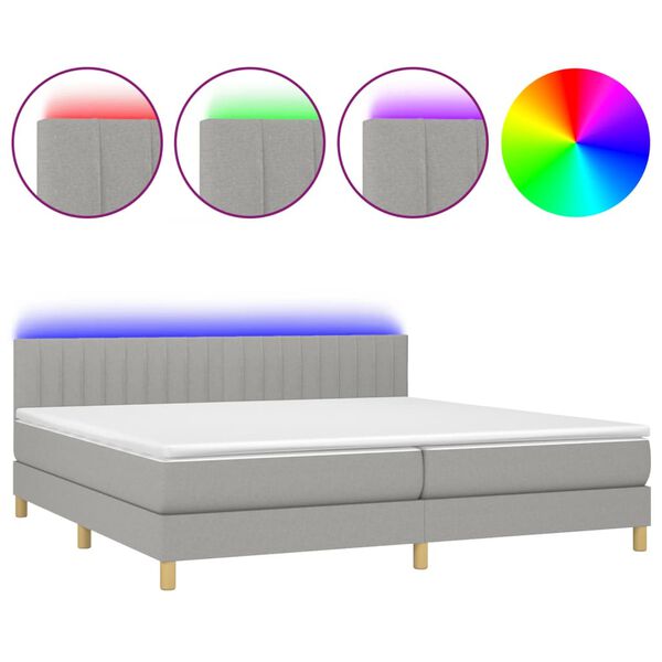 vidaXL Box spring postel s matrac&iacute; a LED světle &scaron;ed&aacute; 200x200 cm textil