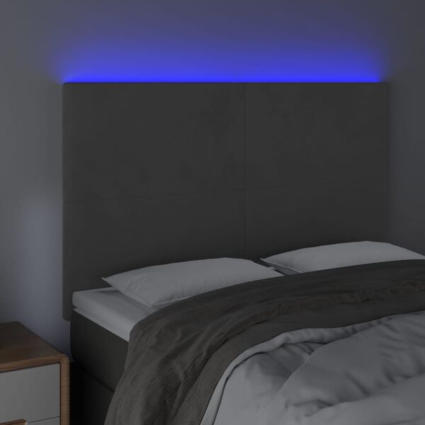 vidaXL Čelo postele s LED tmavě &scaron;ed&eacute; 144x5x118/128 cm samet