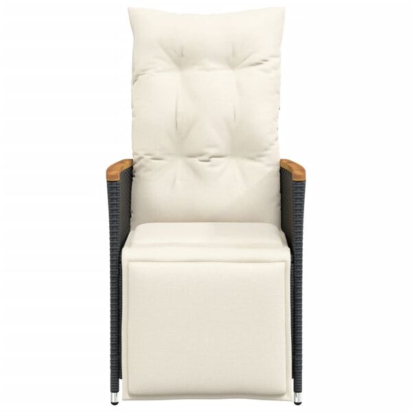 vidaXL Polohovací zahradní křeslo s poduškami černé polyratan