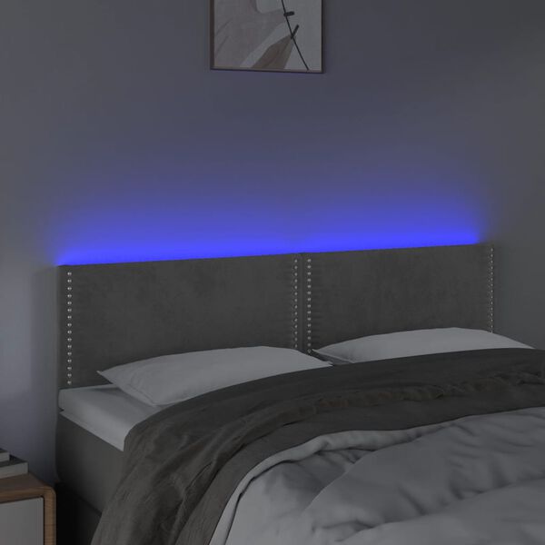vidaXL Čelo postele s LED světle &scaron;ed&eacute; 144 x 5 x 78/88 cm samet