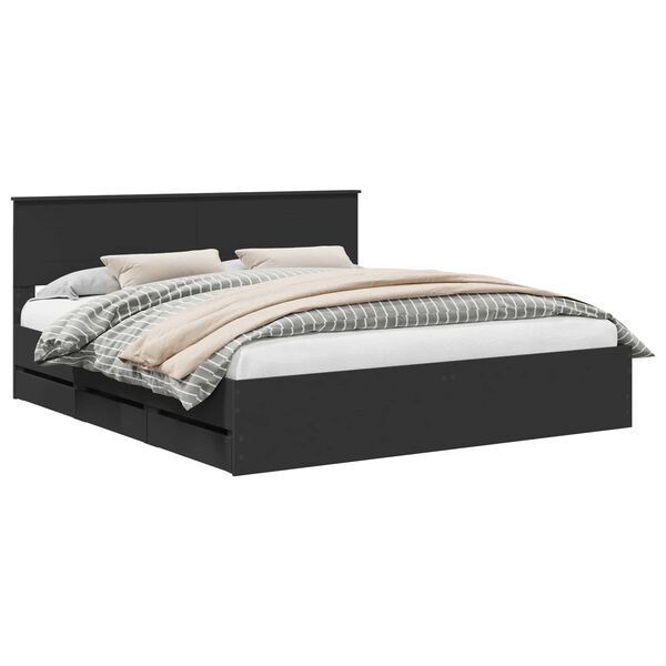 vidaXL R&aacute;m postele se z&aacute;suvkou Čern&aacute; 200 x 200 cm Inžen&yacute;rsk&eacute; dřevo