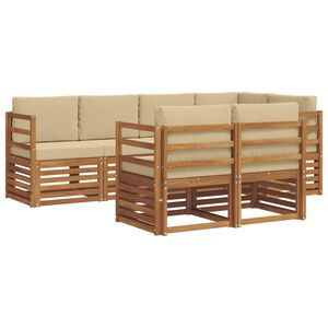 vidaXL Rohov&aacute; sofa sada 7 pcs Přirozen&aacute; a B&eacute;žov&aacute; Masivn&iacute; ak&aacute;tov&eacute; dřevo