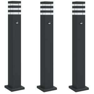 vidaXL Venkovn&iacute; stojac&iacute; lampy s čidlem 3 ks čern&eacute; 80 cm hlin&iacute;k
