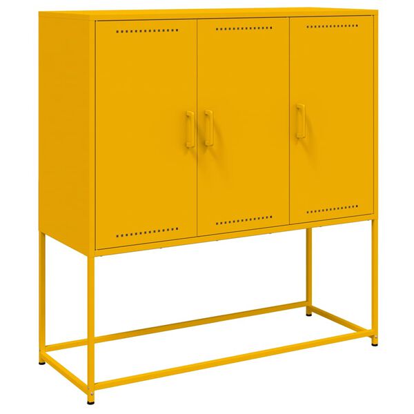 vidaXL Skříň highboard hořčicově žlutá 100,5 x 39 x 107 cm ocel