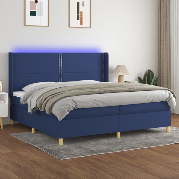 vidaXL Box spring postel s matrac&iacute; a LED modr&aacute; 200x200 cm textil