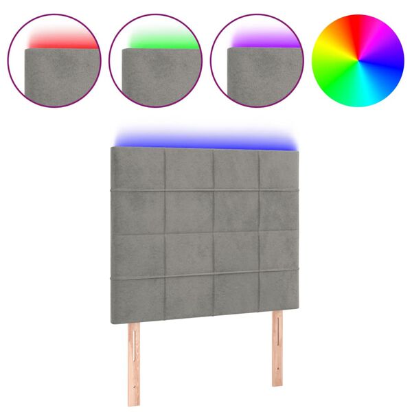 vidaXL Čelo postele s LED světle &scaron;ed&eacute; 80x5x118/128 cm samet