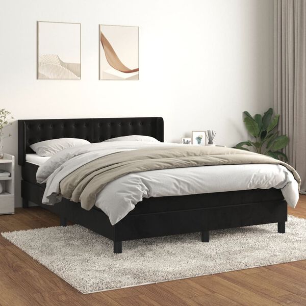 vidaXL Box spring postel s matrac&iacute; čern&aacute; 140 x 190 cm samet