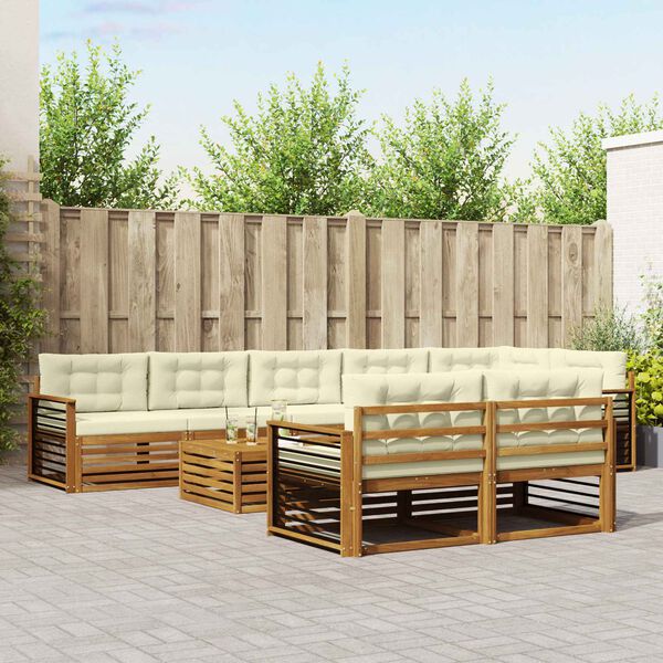 vidaXL Venkovn&iacute; pohovkov&aacute; souprava 9 pcs Přirozen&aacute; a Kr&eacute;mov&aacute;