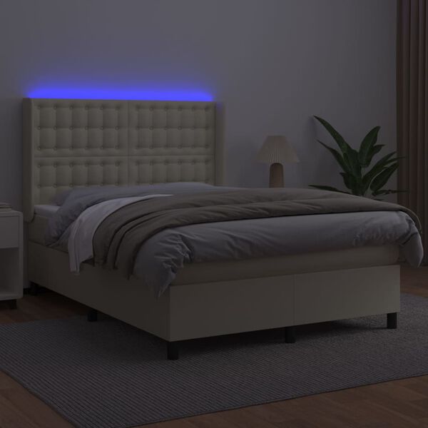 vidaXL Box spring postel s matrac&iacute; a LED kr&eacute;mov&aacute; 140x200 cm uměl&aacute; kůže