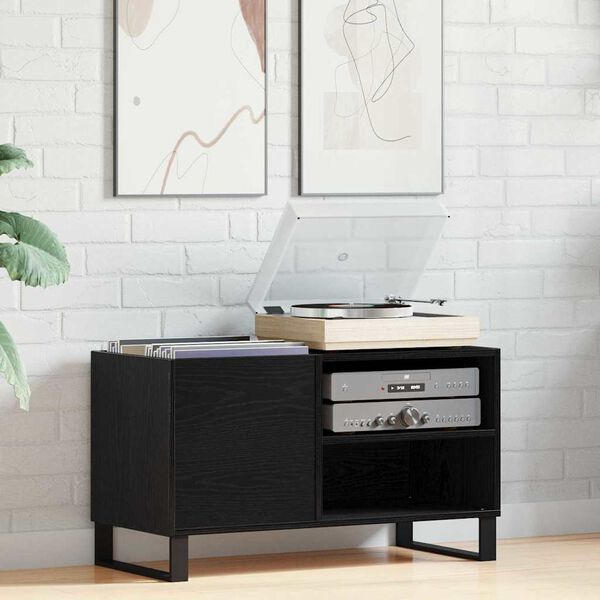 vidaXL Skř&iacute;ň na gramofonov&eacute; desky s polic&iacute; Čern&yacute; dub 85 x 38 x 48 cm