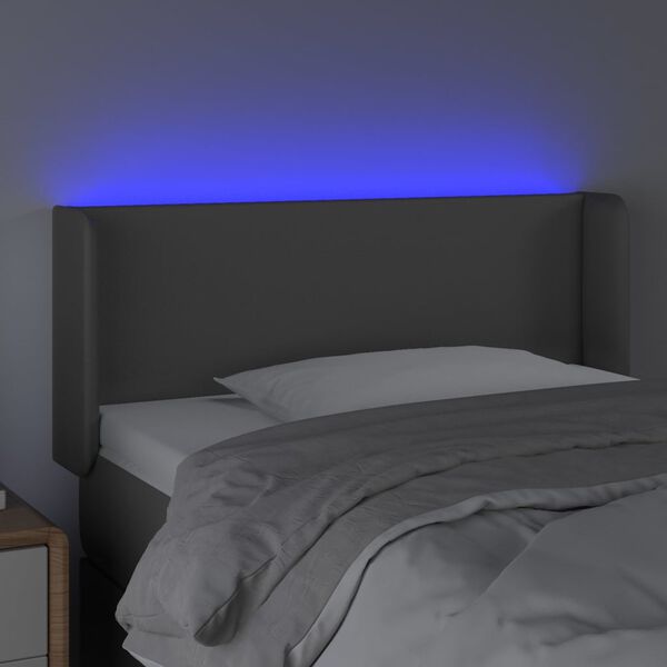 vidaXL Čelo postele s LED &scaron;ed&eacute; 93 x 16 x 78/88 cm uměl&aacute; kůže