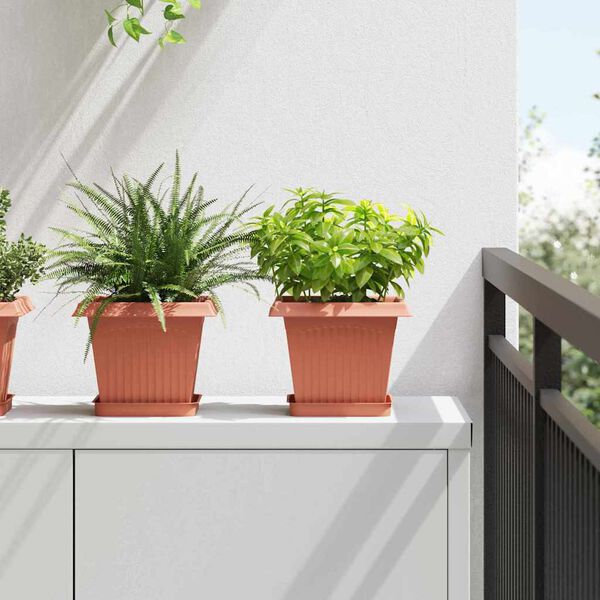 vidaXL Čtvercov&yacute; květin&aacute;č 6 pcs Cihlově červen&aacute; 20 x 20 x 16 cm Plast