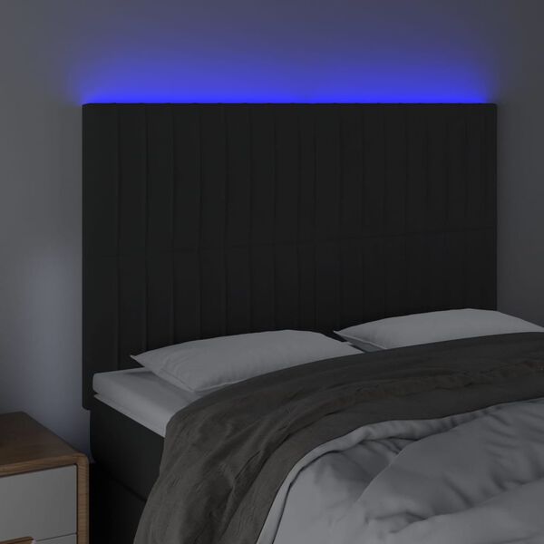 vidaXL Čelo postele s LED čern&eacute; 144x5x118/128 cm samet