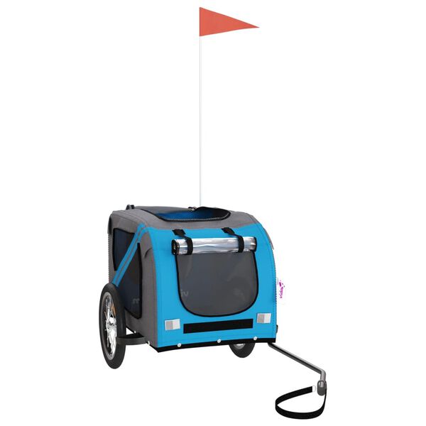 vidaXL Voz&iacute;k za kolo pro psa modr&yacute; a &scaron;ed&yacute; oxfordsk&aacute; tkanina a železo