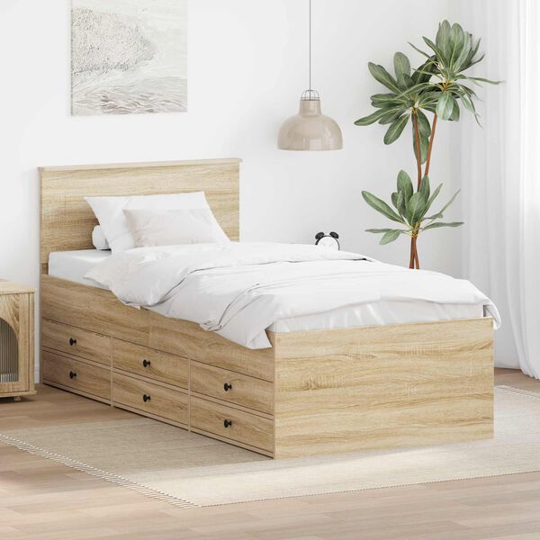 vidaXL Daybed s čelo Sonoma dub a čern&aacute; 100 x 200 cm kompozitn&iacute; dřevo
