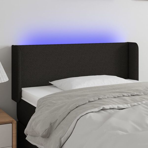 vidaXL Čelo postele s LED černé 93 x 16 x 78/88 cm textil