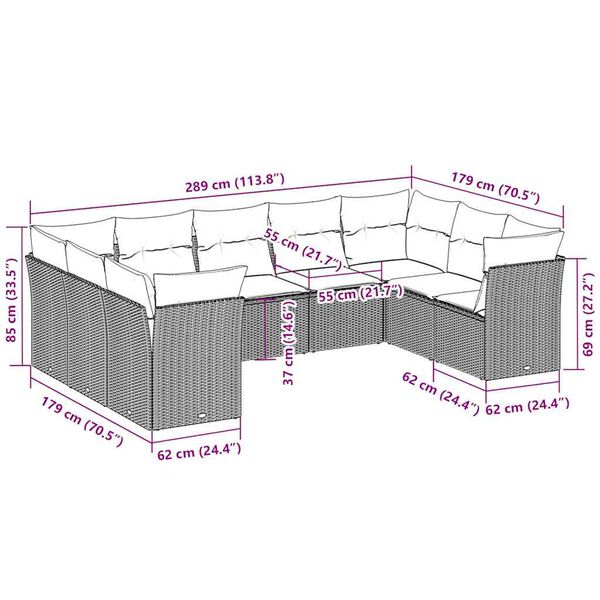 vidaXL 9dílná zahradní sedací souprava a podušky světle šedá polyratan