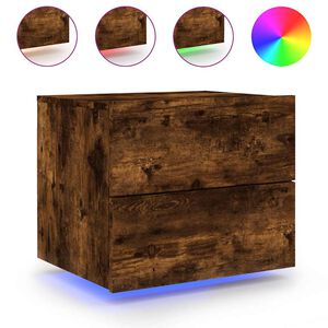 vidaXL N&aacute;stěnn&yacute; nočn&iacute; stolek s LED osvětlen&iacute;m kouřov&yacute; dub