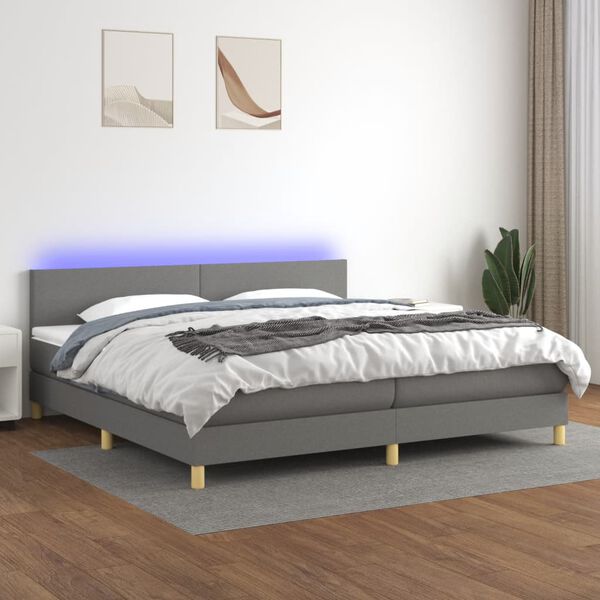 vidaXL Box spring postel s matrac&iacute; a LED tmavě &scaron;ed&aacute; 200x200 cm textil