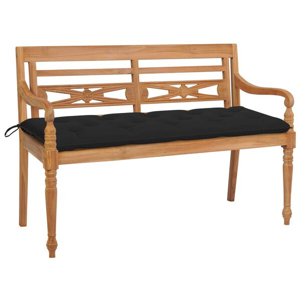 vidaXL Lavice Batavia s černou podu&scaron;kou 150 cm masivn&iacute; teak