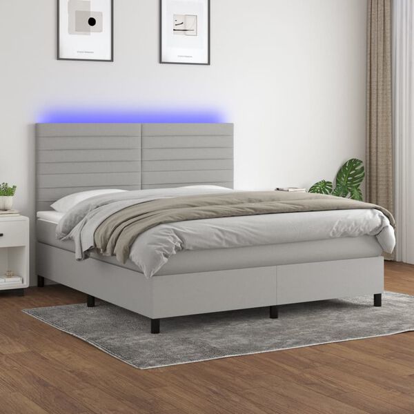 vidaXL Box spring postel s matrac&iacute; a LED světle &scaron;ed&aacute; 180x200 cm textil