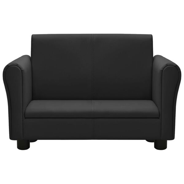 vidaXL Dětsk&aacute; pohovka s podnožkou čern&aacute; uměl&aacute; kůže