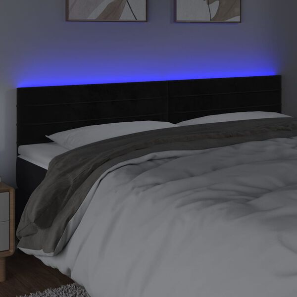vidaXL Čelo postele s LED čern&eacute; 180x5x78/88 cm samet