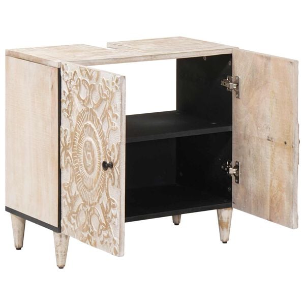 vidaXL Skř&iacute;ňka pod umyvadlo B&iacute;l&aacute; 62 x 33 x 58 cm Masivn&iacute; mangov&eacute; dřevo