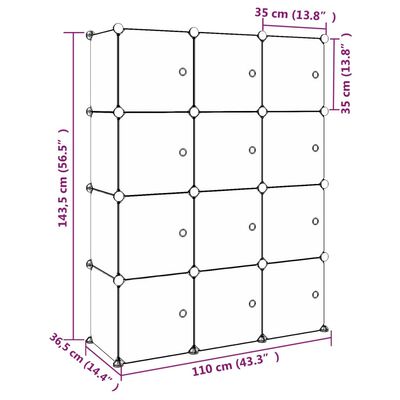vidaXL Dětská modulární skříň s 12 úložnými boxy zelená PP