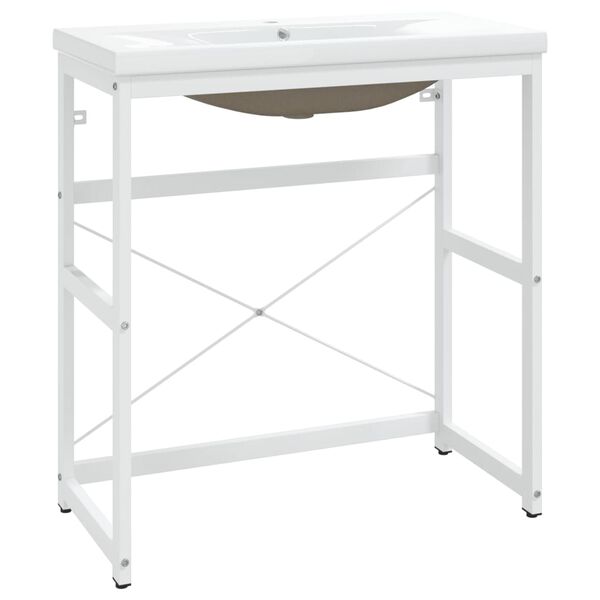 vidaXL Koupelnov&yacute; r&aacute;m s vestavěn&yacute;m umyvadlem b&iacute;l&yacute; železo