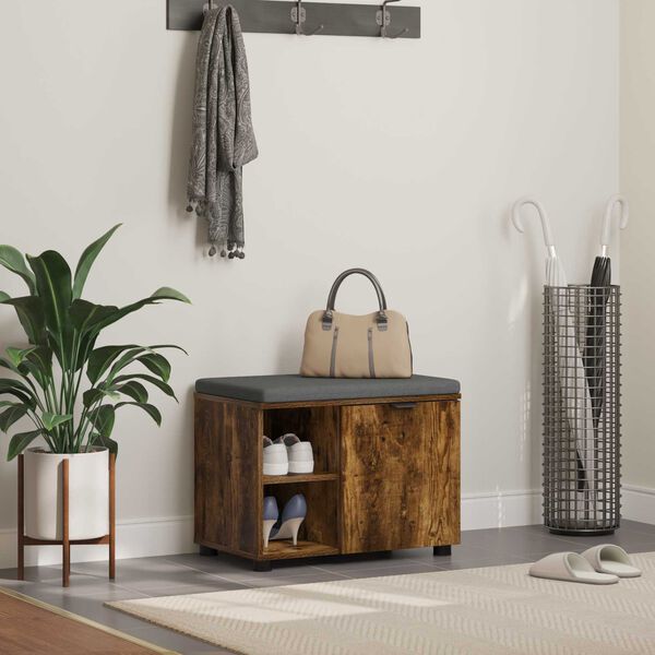 vidaXL Chodbičkov&aacute; lavice s pol&scaron;t&aacute;řem Uzen&yacute; Dub 60 x 38 x 46 cm