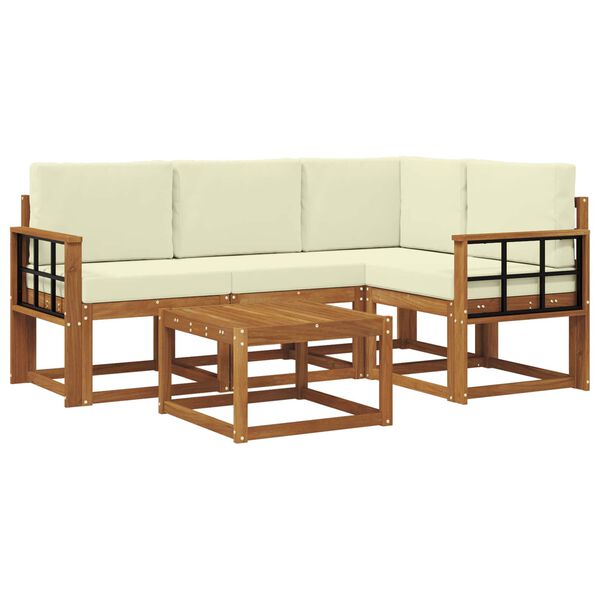 vidaXL Venkovn&iacute; pohovkov&aacute; souprava 5 pcs Přirozen&aacute; a Kr&eacute;mov&aacute;