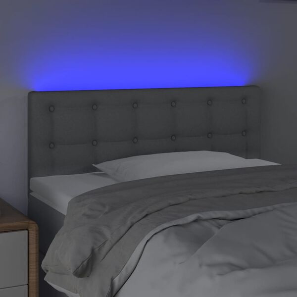 vidaXL Čelo postele s LED světle &scaron;ed&eacute; 100 x 5 x 78/88 cm textil