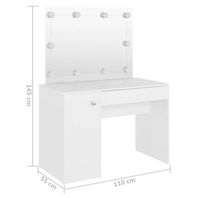 vidaXL Kosmetický stolek s LED světly 110 x 55 x 145 cm MDF bílý