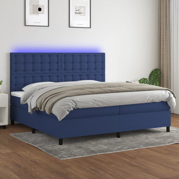 vidaXL Box spring postel s matrac&iacute; a LED modr&aacute; 200x200 cm textil