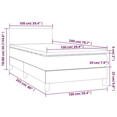 vidaXL Box spring postel s matrací růžová 100x200 cm samet