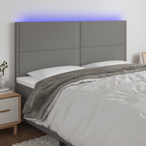 vidaXL Čelo postele s LED tmavě &scaron;ed&eacute; 160x5x118/128 cm textil