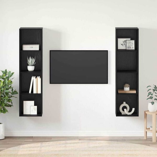 vidaXL Sestava TV skř&iacute;něk N&aacute;stěnn&yacute; 2 pcs Čern&aacute; 37 x 37 x 142,5 cm