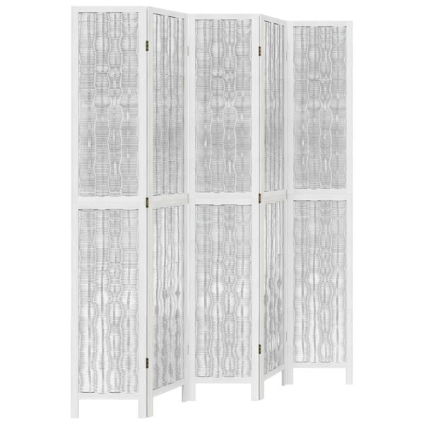 vidaXL Parav&aacute;n 5d&iacute;ln&yacute; b&iacute;l&yacute; masivn&iacute; dřevo pavlovnie