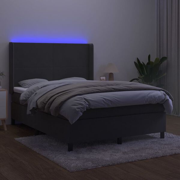 vidaXL Box spring postel s matrac&iacute; a LED tmavě &scaron;ed&aacute; 140x200 cm samet