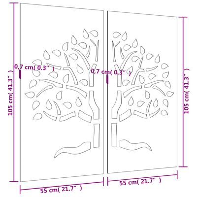 vidaXL Zahradní nástěnné dekorace 2 ks 105x55 cm cortenová ocel Strom