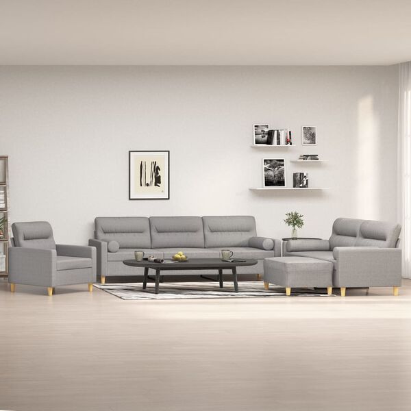 vidaXL 4d&iacute;ln&aacute; sedac&iacute; souprava pol&scaron;t&aacute;ře a podu&scaron;ky světle &scaron;ed&aacute; textil